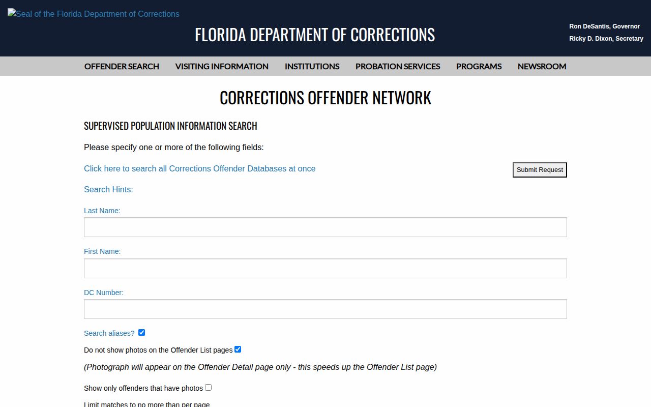 Florida supervision search for Glades County post-release records