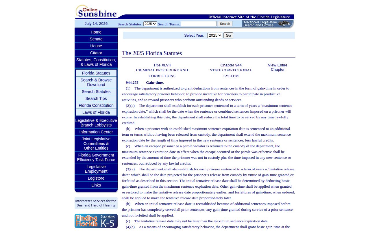Florida tentative release date and 85 percent rule for Glades County release lookup
