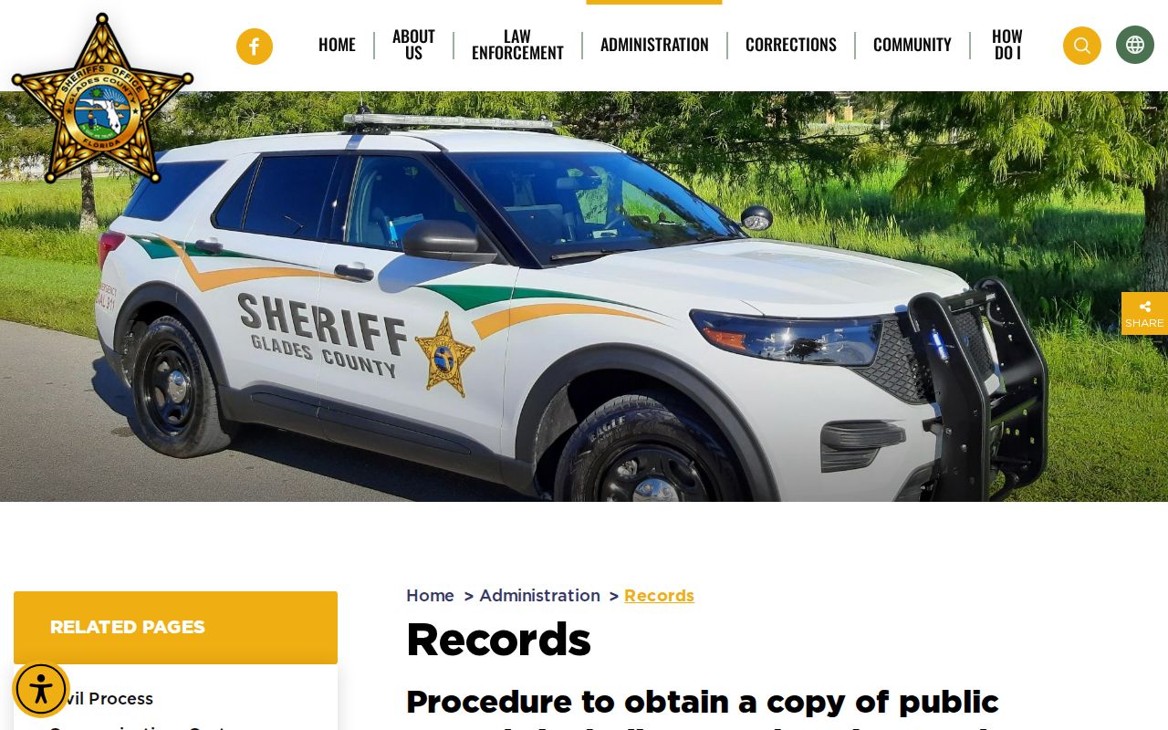 Glades County Detention Center release records request information