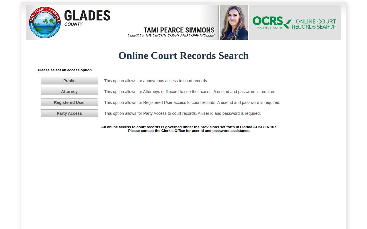 Glades County court search for a released inmate case