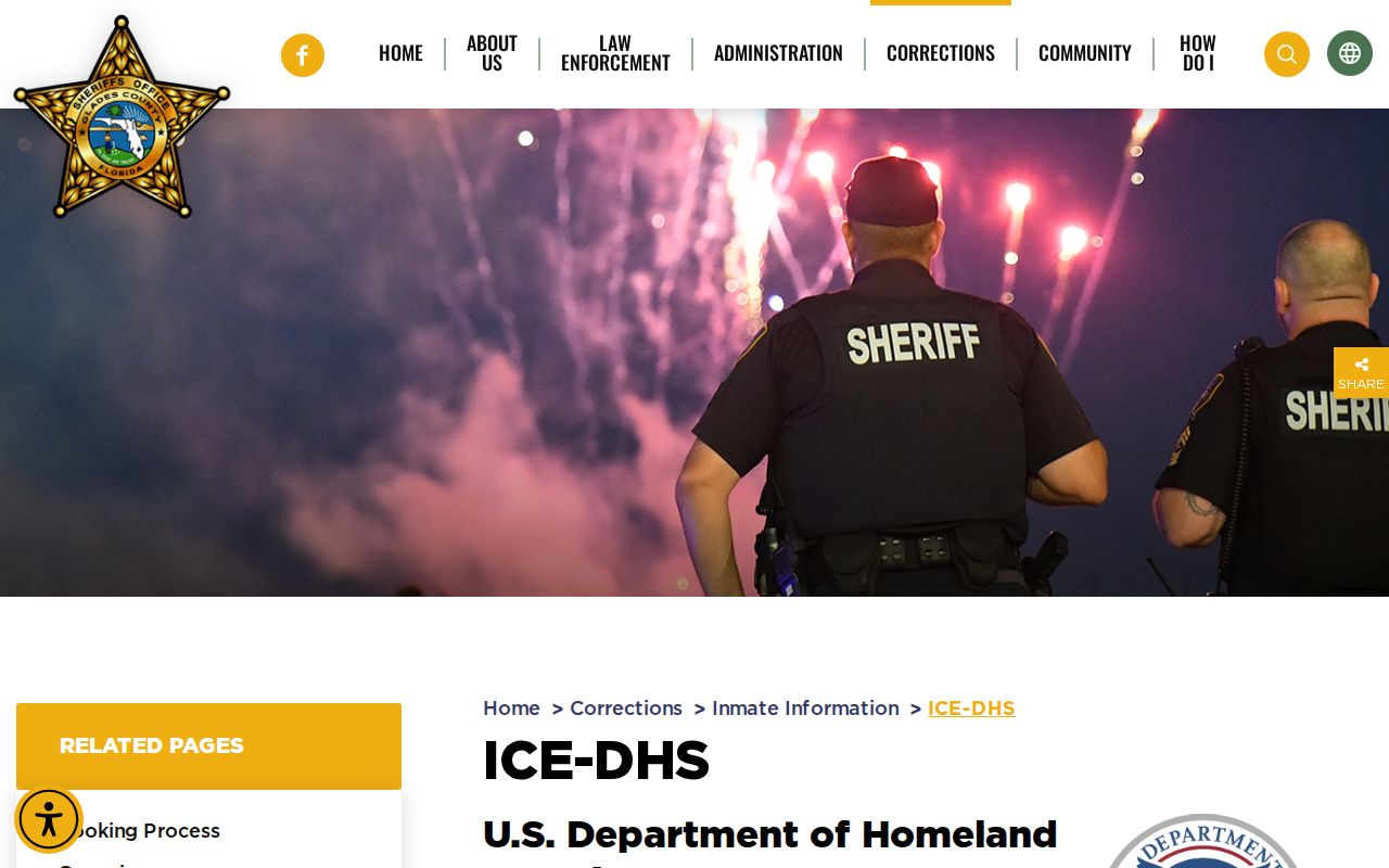 Glades County ICE detention information and federal custody path