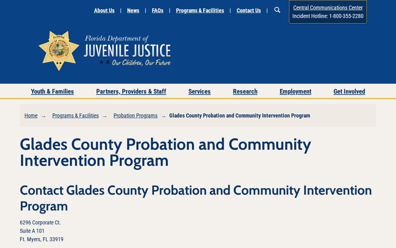 Glades County juvenile release probation and aftercare program
